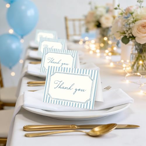 Whaline 24Pcs Blue Striped Thank You Cards Blank Note Cards with Envelopes Stickers Minimalist Stripe Greeting Card for Wedding Birthday Baby Shower, 4 x 6 Inch - color: Blue