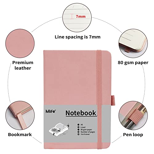 Mlife A6 Small Journal Notebook, Lined Pocket Notebook with Pen Holder, Mini Notebook Hardcover, 192 Pages, 3.9 inches * 5.5 inches Journal for Women and Man (3Pack Pink) - color: Pink, size: 3 Packs