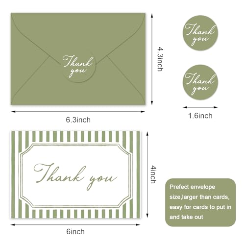 Whaline 24Pcs Sage Green Thank You Cards with Envelopes & Stickers - color: Sage Green