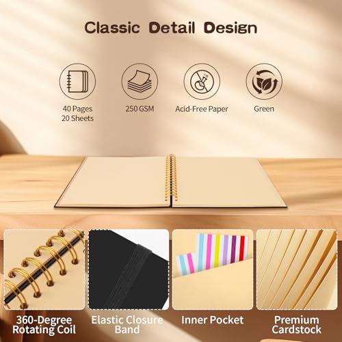 Scrapbook Album 12x12 inch, Travelling Journal Scrap Book Family Scrapbook Scrapbooking Supplies Kits Gift for Couples Anniversary Wedding (black, 12 x 12 inch) - color: black, size: 12 x 12 inch