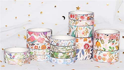 18 Rolls Floral Gold Washi Tape Set VSCO Foil Masking Decorative for Arts, DIY Crafts, Journal Supplies, Planners, Scrapbook, Card/Gift Wrapping 8/15mm Wide (Flowers)