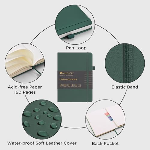 &And Per Se Lined Notebooks 3-Pack Gift Set, A5 Hardcover Journals, 160 Pages 100gsm Thick Paper, 3 Assorted Colors (Brown, Blue, Green) - color: Brown,Blue&Green, style: 3 Pack-Lined