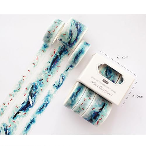 YUBBAEX Cute Printed Washi Tape 3 Rolls Japanese-Style Masking Tape Set Decorative for Arts, DIY Crafts, Journal Supplies, Planners, Scrapbook, Card/Gift Wrapping (Mythical Fish (Wide)) - color: Mythical Fish (Wide)