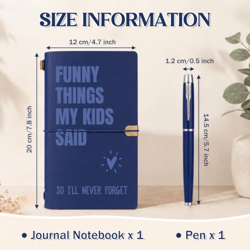 New Mom Gifts - Blue “Funny Things My Kids Said” Leather Journal with Pen - color: Blue
