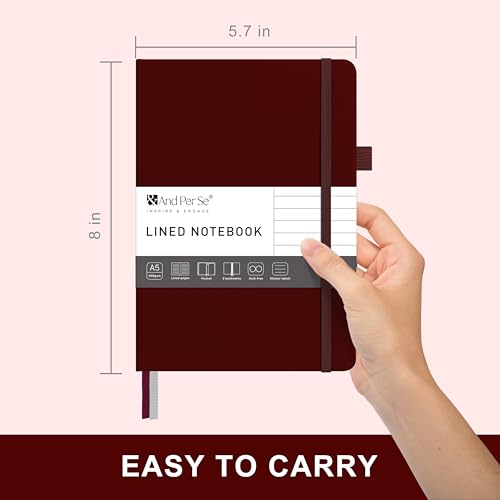 &And Per Se Lined Journal Notebook – A5 5.7”x8” College Ruled, 160 Pages, 100gsm Thick Paper, Journaling Notebooks for Writing (Dark Red) - color: Dark Red, style: Lined 160 pages