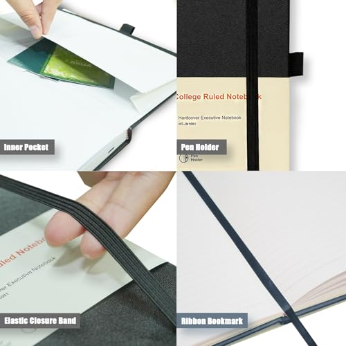 Heture Hardcover Black Notebooks, A5 Lined Notebook for Work 12 pack | 160 Pages 100 GSM Thick Paper, Ruled Notebooks with Elastic Closure, Notebook for Work, School, Travel, Note Taking - color: Black, size: 12 Pack
