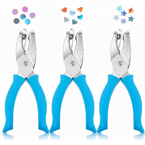 Zonon 3 Pcs Round Heart Star Blue Hole Punchers - color: Blue, style: Round Heart Star