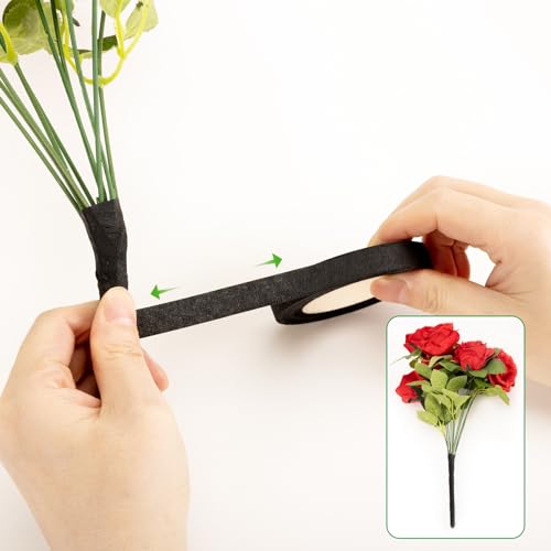Max Shape 12 Rolls 1/2 Inch 30 Yard Floral Tapes for Bouquet Stem Wrapping, Green Floral Tape for Floral Arranging Craft Projects Corsages, Wedding Bouquet (Black) - color: Black