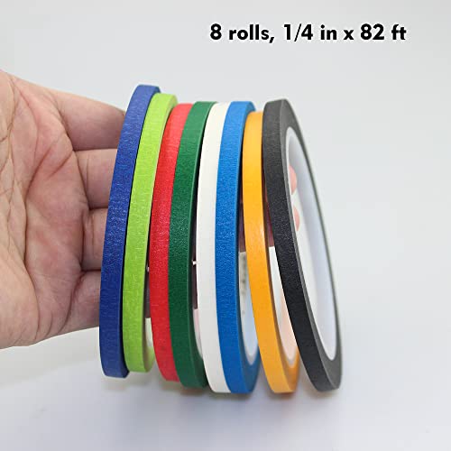 JINBING Colored Paper Masking Tape for Painting & Drawing & DIY Nail Arts & Pattern Making Draping Tape 1/4 in. x 8Roll - size: Onesize