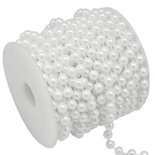 8mm Pearl Strands,50ft Christmas Tree Beads Artificial Pearls Beads Garland Plastic Beads Roll for DIY Decoration Supplies (White) - color: White