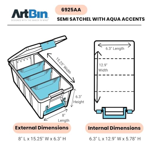 ArtBin 6925AA Semi Satchel with Removable Dividers, Portable Art & Craft Organizer with Handle, [1] Plastic Storage Case, Clear with Aqua Accents - color: Clear, size: Pack of 1