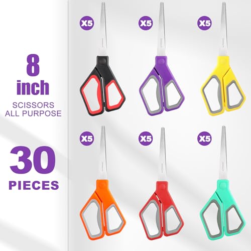 BURVAGY 30 Pack 8" Scissors All Purpose, Heavy Duty Scissors for Office - color: 30pack