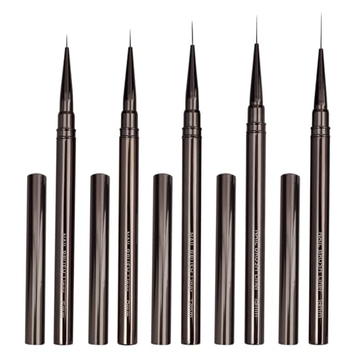Mesee 5 Pieces Nail Art Liner Brush Set, Nail Art Pens 6/9/12/15/18mm Fine Painting Nail Art Brushes Detail Nail Brushes Facial Painting Pen Brush Nail Dotting Drawing Tool for Tiny Details Long Lines