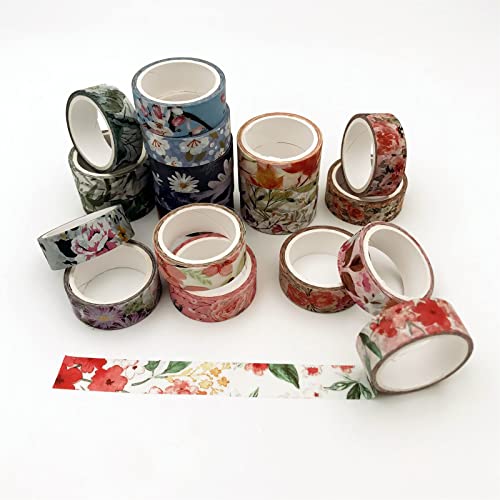 Floral Washi Tape Set 20 Rolls 15mm Wide Flower Decorative Paper Tapes for Scrapbooking, Journal, Planner, DIY Crafts, Gift Wrapping - color: Flower