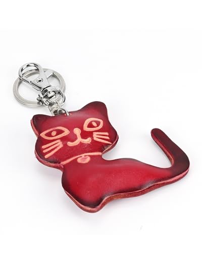 Leather Keychain Vintage Handmade Key Chain Purse Charm Gift for Women Girl - color: Cat2