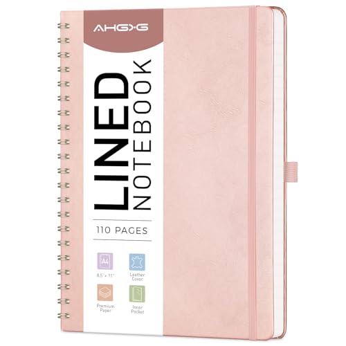 AHGXG Lined Spiral Journal Notebook, 110 Pages, A4 (8.5" x 11") | Journals for Women, Hardcover Leather Notebook College Ruled, 100 GSM Paper, for Work School Note Taking (Rose gold) - color: Rose Gold, size: A4