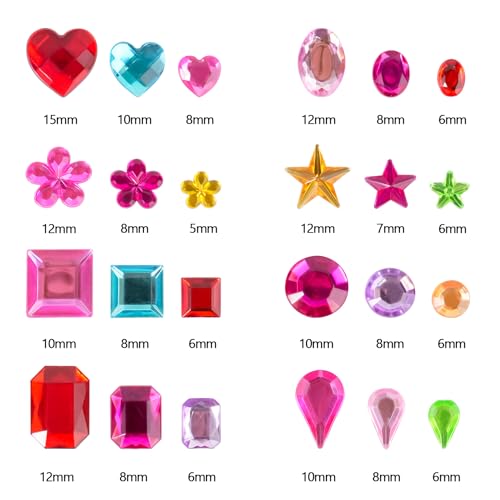 1200+pcs 6~15mm Self-Adhesive Gem Stickers Various Shapes and Colors - color: Mix Color