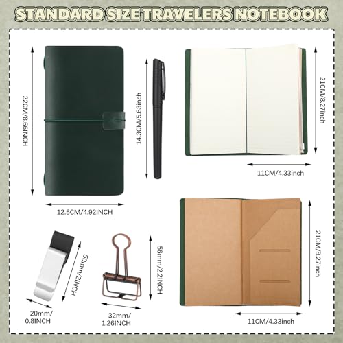 Thenshop Leather Travel Notebook 3 Inserts, Green, Stand Size - color: Green, size: Stand Size