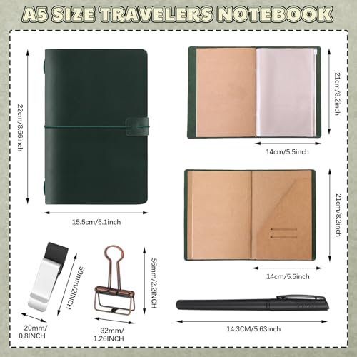 Thenshop Leather Travel Notebook 3 Inserts, Green, A5 Size - color: Green, size: A5 Size