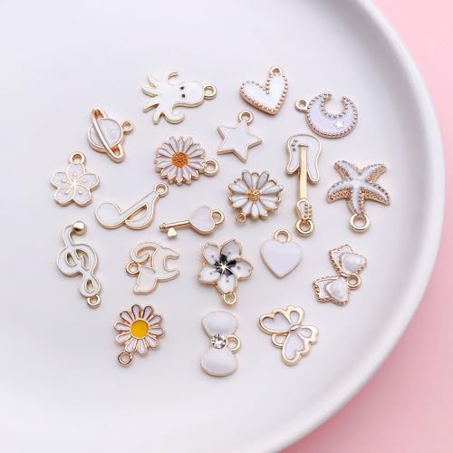 Youdiyla 40pcs Enamel Charms Alloy Metal Charms for Jewelry Making Necklace Bracelet Earring DIY Accessories - color: White