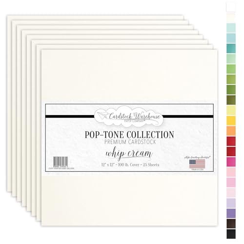 Cardstock Warehouse Pop-Tone Whip Cream Card Stock Paper - 25 Sheets, 12 x 12" - 100 lb / 270 GSM Premium Cream Cardstock for Die-cutting, Crafts, Scrapbooking, Card Making and DIY Projects - color: Whip Cream