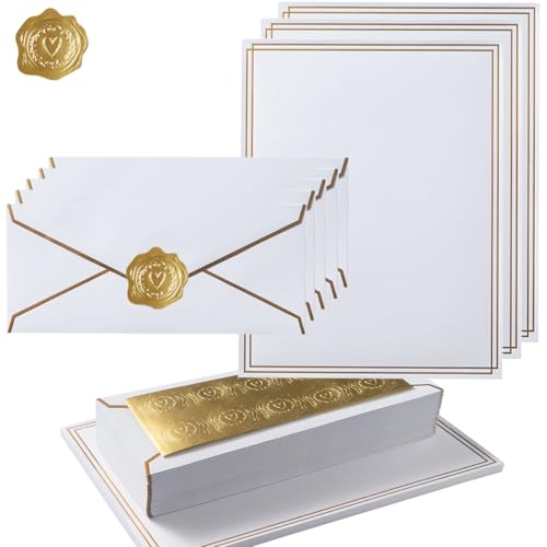 50 Pack Stationery Set with Envelopes, White, 8.5x11 Inches - color: White, size: 8.5x11 Inches