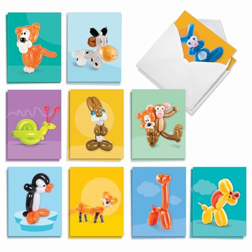 The Best Card Company - 20 Note Cards Blank Assortment (4 x 5.12 Inch) (10 Designs, 2 Each) - Balloon little ones AM7045OCB-B2x10 - style: Balloon Babies