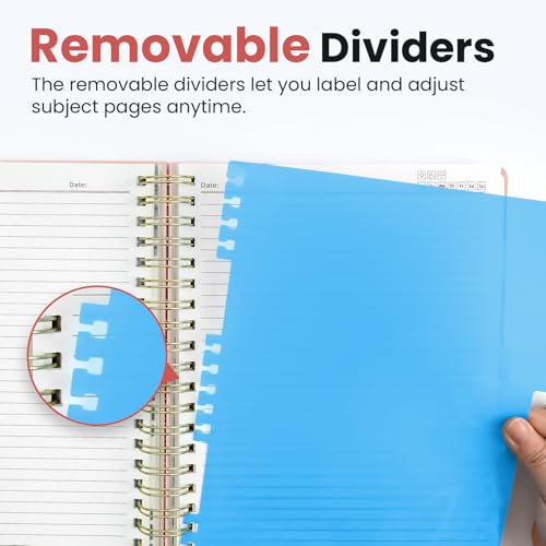 Taja Spiral Notebooks for Work 5 Subject Notebook with Removable Dividers - color: A-Pink