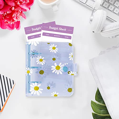 SOUL MAMA Mini Binder Wallet - Cute Daisy Blue Money Organizer with Cash Envelopes and Clear Budgeting Planner - color: Blue Daisy
