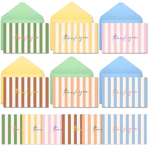 Eaasty 36 Pcs Summer Thank You Cards with Envelopes,Stripes - style: Stripes
