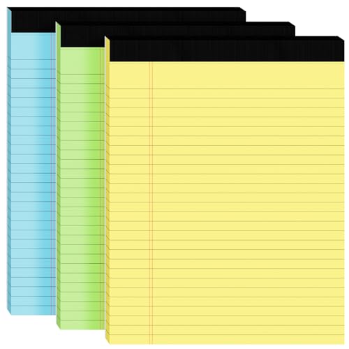 3pcs Legal Pads 8.5 x 11, Color Notepads 8.5 x 11 In, Perforate Wide Ruled - color: Yellow/Green/Blue
