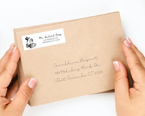 Personalized Return Address Labels - Vintage Elements - Over 80 Images to Choose from - Custom Self Adhesive Stickers for Envelopes (60-960 Labels) (Black & White Inkwell Style) - style: Black & White Inkwell Style