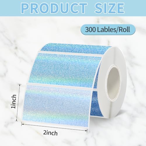 2''x1'' Holographic Direct Thermal Barcode Labels,Self-Adhesive Thermal Printer Stickers for Address Design DIY Logo Business（Blue Gradient Dots） - color: 1''x2''blue Gradient Dots, size: 1''x2''