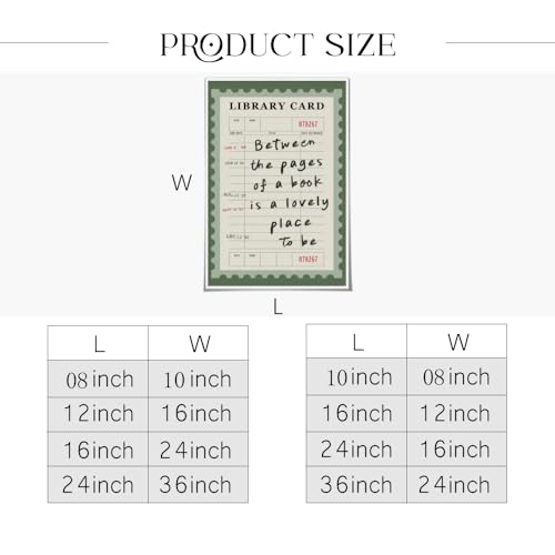 WLZWD Vintage Green Library Card Canvas Wall Art motivational Poster between The Pages Of A Book Is A Lovely Place To Be Print Trendy Bookish Reading Nook Art Decor for Book Lover Unframed12x16inch - color: style-4-Unframed, size: 16"L x 12"W