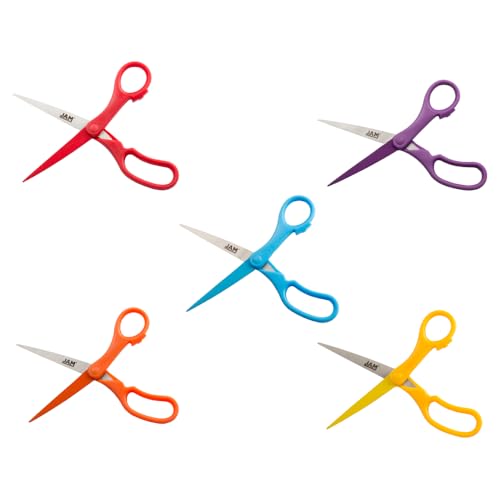 JAM PAPER Multi-Purpose Precision Scissors Set - 8 Inch - Rainbow Assortment - Ergonomic Handle & Stainless Steel Blades - 5/Pack - color: Rainbow Assortment, size: Standard (8 Inch)