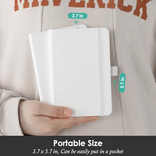 NIRMIRO Small Notebook Pocket Size Journal 3.7" x 5.7" (3 Pack), A6 Mini Notepad with Pen, Small Leather Note Book, 100gsm Lined paper, 408 Pages, White - color: 3 White, size: A6