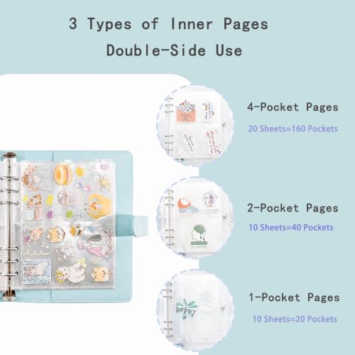 Sticker Binder Organizer with Storage Sleeves,Reusable Stickers Collecting Book Album Holder, A5 Blank Sticker Container Organizer-Blue - color: Powder Blue
