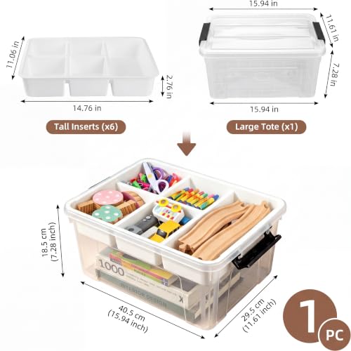 AREYZIN 17QT Clear Craft Organizers and Storage Box with Removable Tray