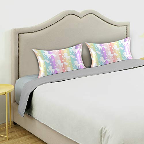 Satin Pillowcase for Hair and Skin, Standard Size Cute Licorne Rainbow Stripe Decorative Pillow Sham with Envelope Closure Pillow Cover for Bedroom Hotel - color: Unicorn, size: 20x26in