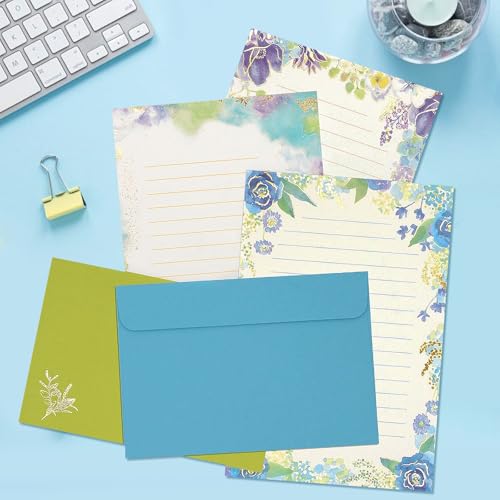 37 Pcs Stationery Paper Envelopes Set | Includes 24 Writing Paper & 12 Envelopes & 48 Stickers, Inlaid Flower Letter Writing Paper Envelopes (4Style) - color: Elegant