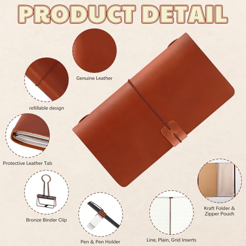 Thenshop Leather Travel Notebook 3 Inserts, Brown, Stand Size - color: Brown, size: Stand Size