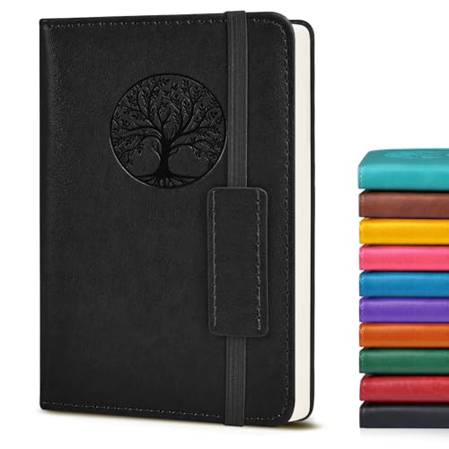 Biuwory A6 Leather Pocket Notebook, 140 Lined Pages Hardcover Small Journal | 3.7"×5.7" Vintage Leather Journal for Women Men Writing, College Ruled Mini Notepad for Notetaking, Travel, Work, School - color: Black, size: Lined-140 Pages (3.7"×5.7")
