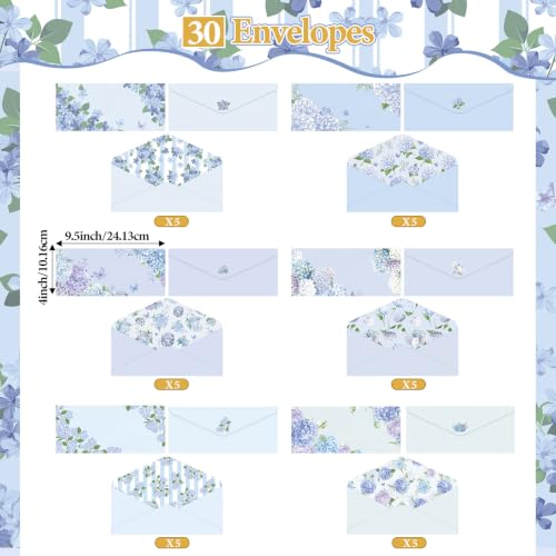 Funrous 90 Pcs Hydrangea Lined Stationery with Envelope, Lined Letter Paper - style: Hydrangea
