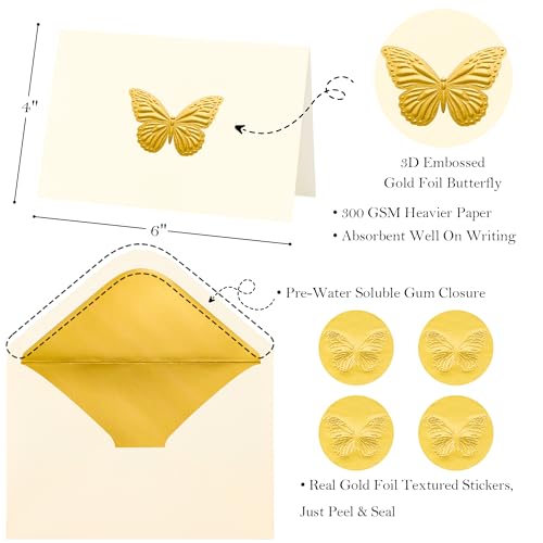 Crisky 4x6 25 Pack Blank Card and Envelope (Embossed Gold Foil Butterfly) - color: Butterfly, size: 25 Pieces