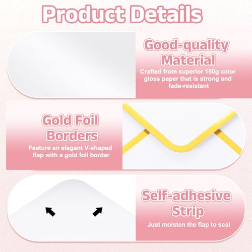 PATIKIL 50 Pcs A7 Envelopes, 5 x 7" Gold Border Invitation Envelopes Mailing Party Envelope for Wedding Invitation Cards Greeting Graduation Birthday Office, White - color: White