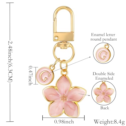 XGALBLA Cute Flower Initial Letter Keychain for Women, Flower Charms, Bag & Purse Charms for Handbags & Backpacks Accessories - color: Pink-g