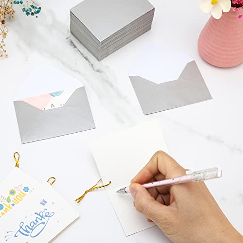 100 Pack 4 x 2.75" Mini Envelopes Metallic Silver 120GSM Gift Card Envelopes Bulk Small Paper Gift Card Sleeves Greeting Card Business Card Tiny Envelope Pockets for Card & Invitation - color: Silver-100