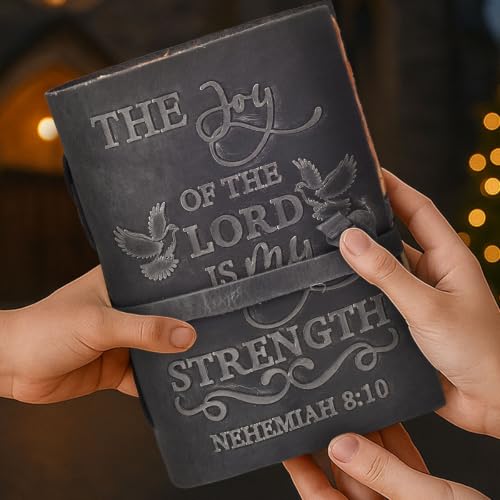 LEATHER VILLAGE Leather Bible Journal Joy Verse, Slate Grey 7x5. - color: Grey
