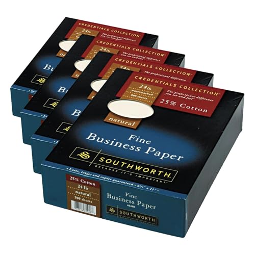 Southworth 404NC 25% Cotton Business Paper Natural 24 lbs. Wove 8-1/2 x 11 500/Box FSC,(Pack of 4) - color: Natural, size: 8.5" x 11" (Pack of 4)