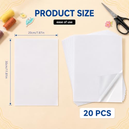 20 Pack Heavy Duty Double Sided Iron On Adhesive Sheets (A4 Size, 7.9" x 11.8"), No-Sew Heat Melt Fusible Fabric Glue Sheets for Clothes Repair, Hemming, Appliqué, Crafts & DIY Sewing